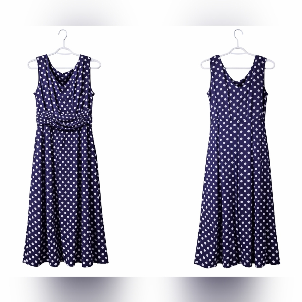 NorthStyle Navy and White Polka Dot Midi Dress (3)